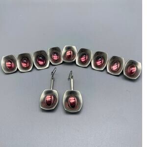 Vtg‎ MCM Jorgen Jensen Denmark Pewter Amethyst Glass Bracelet ,Earrings 220-A